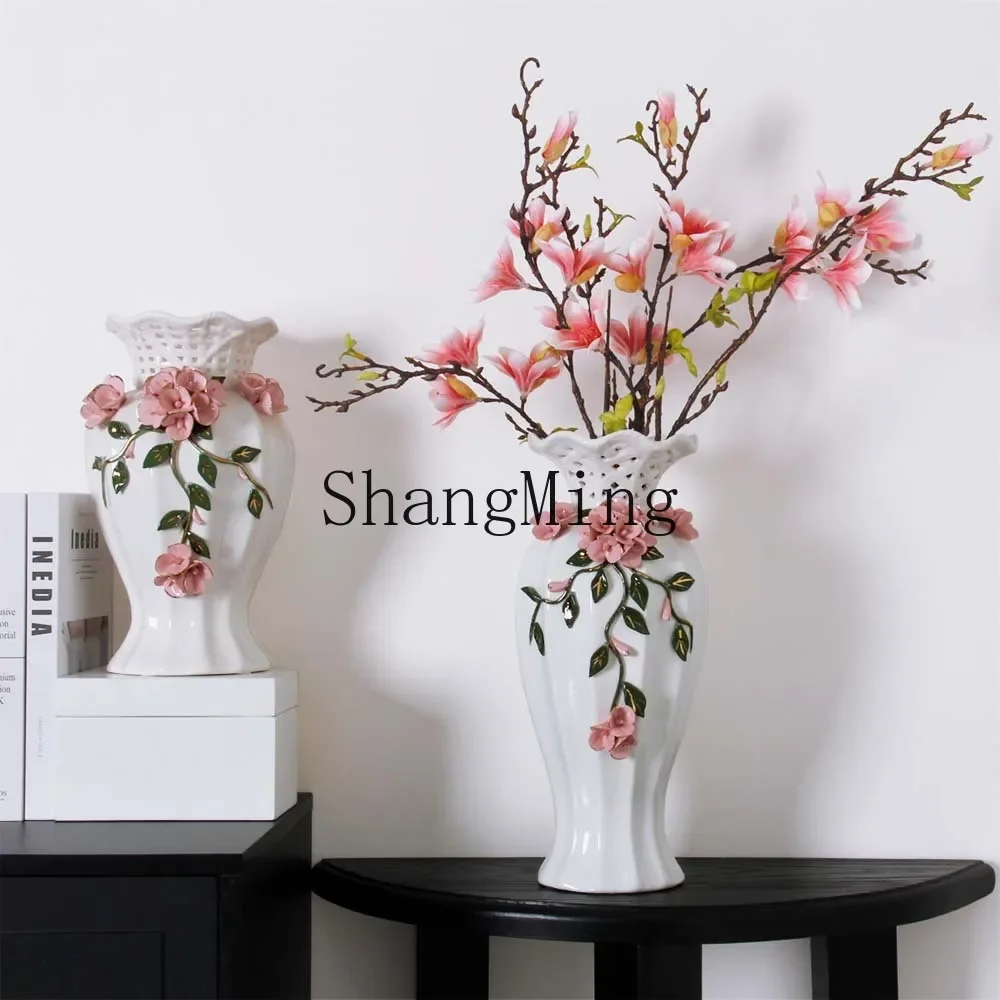 

CLL Home Furnishing Entrance Ceramic Vase Ornament Homestay Porcelain Hand Pinch Flower Ornament Creative Flower Ware