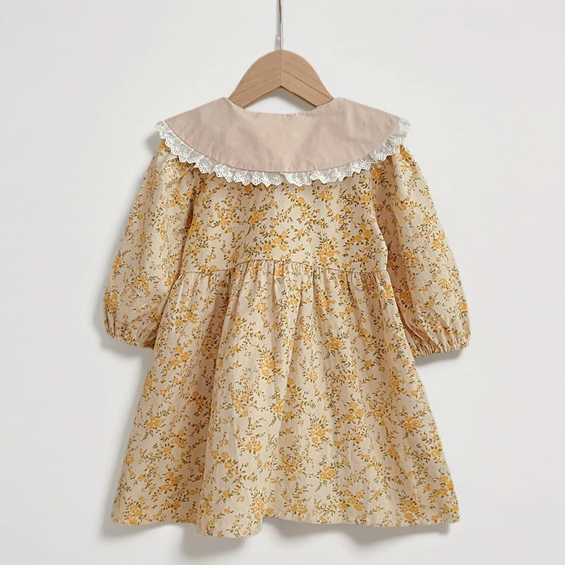 Autumn Kids Baby Girls Flower Dress Long Sleeve Sweet Printing Princess Dress Casual Baby Girls Dress Children Clothes Dress