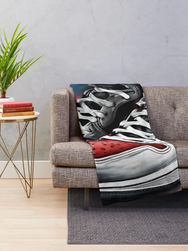 Red Jordan 1 Sneakers with Vibrant Spray Painted Background Art Throw Blanket Flannel Multi-Purpose Blankets