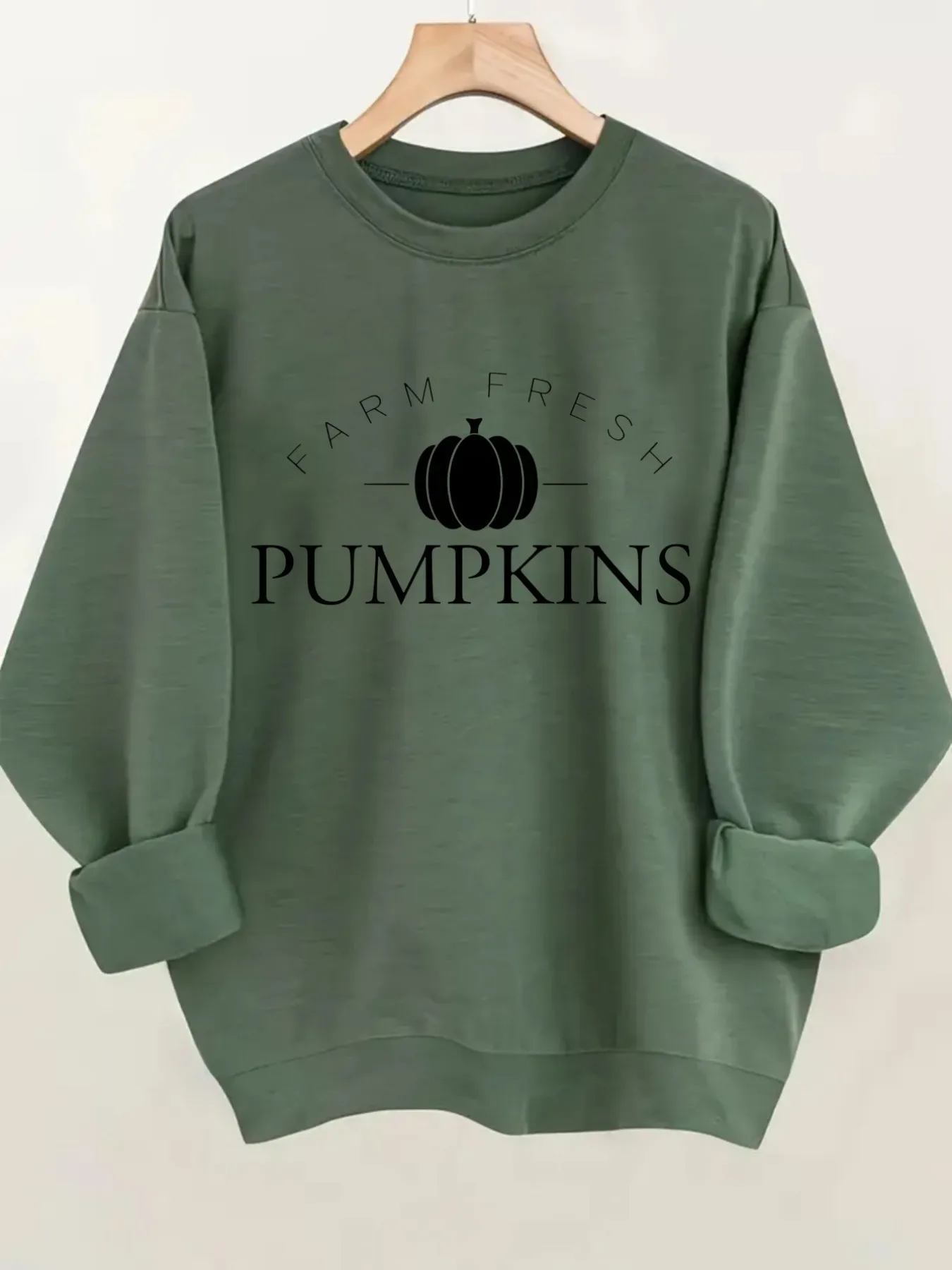Women's Crew Neck Pullover Sweatshirt Farm Fresh Pumpkins Design, Soft Casual Long Sleeve, Daily Casual Top Outfit, Winter Women's Clothing, Thanksgiving Outfit