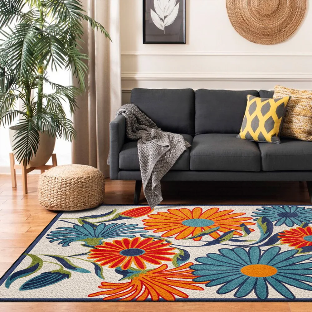 Chrysanthemum Floral Print Living Room Large Area Rug,Bedroom Carpet Kitchen Bathroom Anti-slip Floor Mat,For Home Decoration