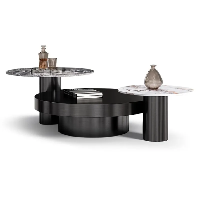 Combinazione di tavolini da caffè in lastra di roccia, soggiorno di lusso leggero, alto senso, minimalista, rotondo, di design, club, caffè alto e basso