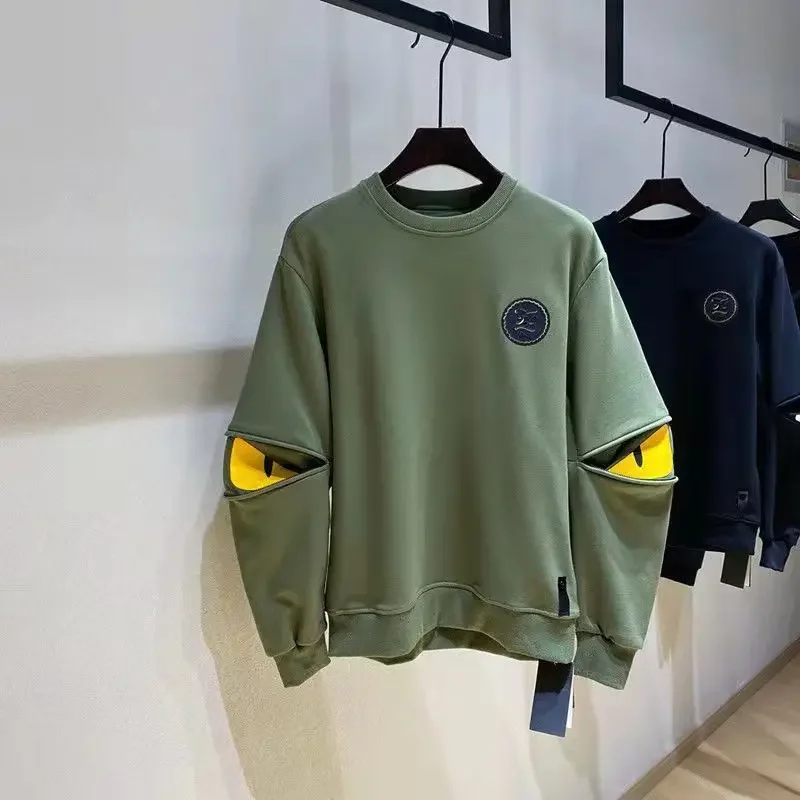 Male Clothes Green Sweatshirt for Men Top Graphic Hip Hop Novelty and Pullover Hoodieless Emo Cotton S High Quality Sweat Shirt