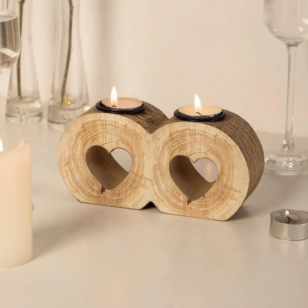 Rustic Wood Art Wooden Heart Candle Holder Single/double Hole Stable Candlestick Stand Durable Wedding Candles Living Room