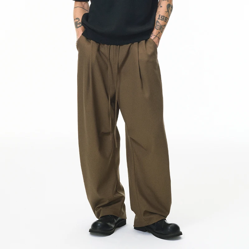 INFLATION Pantaloni a gamba larga in lino da uomo 2025 Pantaloni casual americani autunnali Pantaloni alla moda in tinta unita con vestibilità rilassata