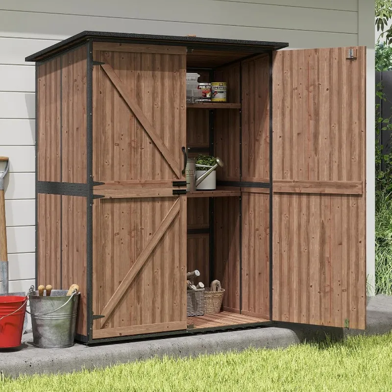 

Outdoor Storage Shed with Floor, Waterproof Storage Cabinet with Metal Frame, Adjustable Shelves, Garden Shed for Backyard Garde