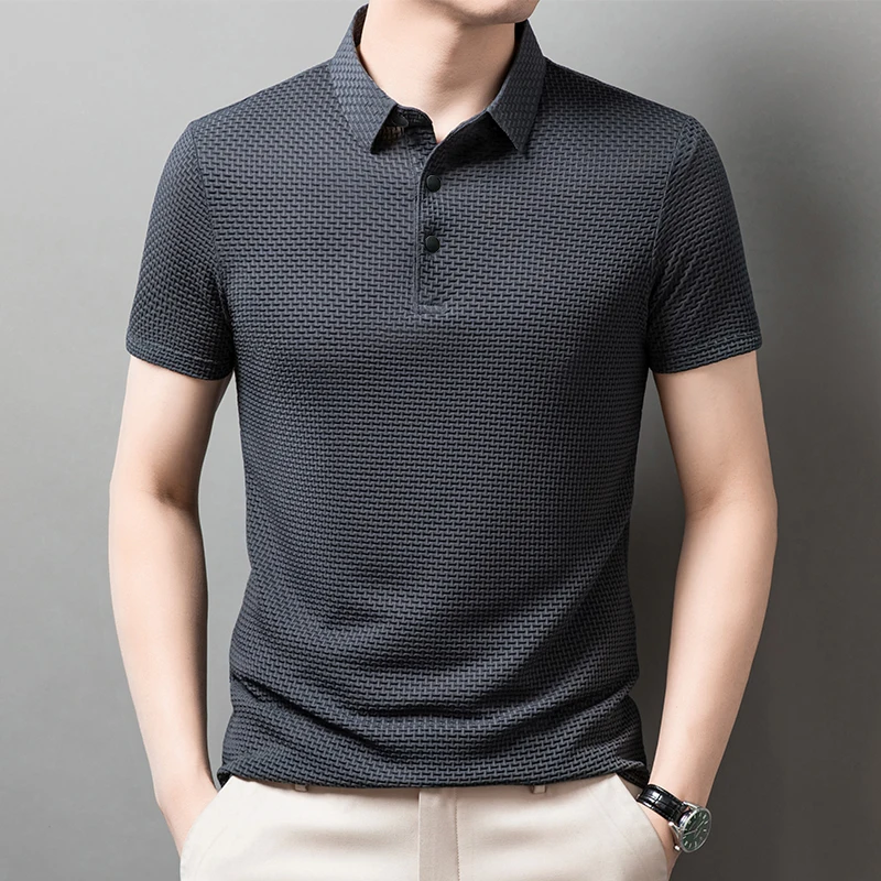 Men's Bone Flower Solid Color Polo Shirt Business Casual Short Sleeve Summer Breathable Versatile Top