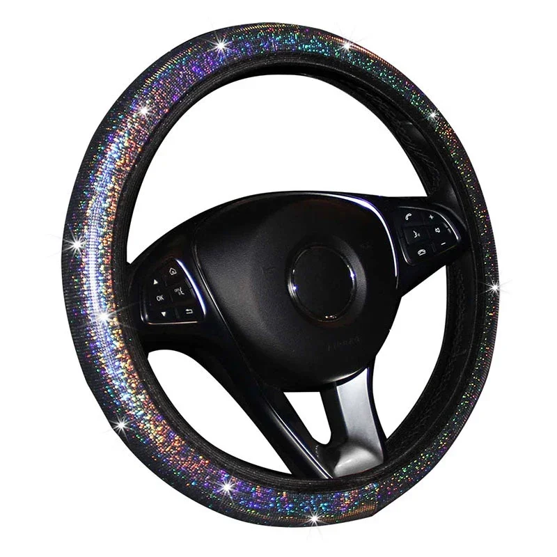 Bling Bling diamentowe dżetów osłona na kierownicę do samochodu 37/38cm akcesoria do wnętrz samochodowych etui damskie Car Styling cztery pory roku — zdjęcie 5