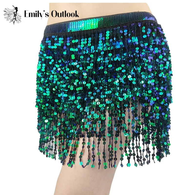 Lantejoulas franja hip cachecol dança do ventre traje envoltório cinto flowy rave saia brilho colorido halloween fantasia exótico dancewear roupas