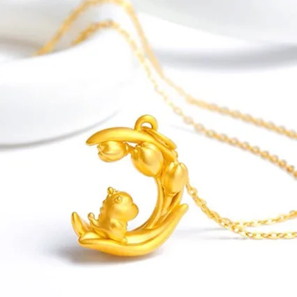 Womens high quality AU750 gold dragon pendant zodiac sign 18K gold necklace dragon pendant jewelry gift length 45 cm