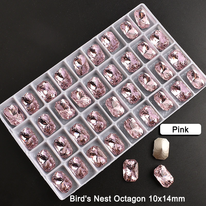 10x14mm Large Pointed Bottom Bird\'s Nest Octagonal Nail Art Rhinestone High Quality K9 Glass Crystal Manicure DIY Decoration