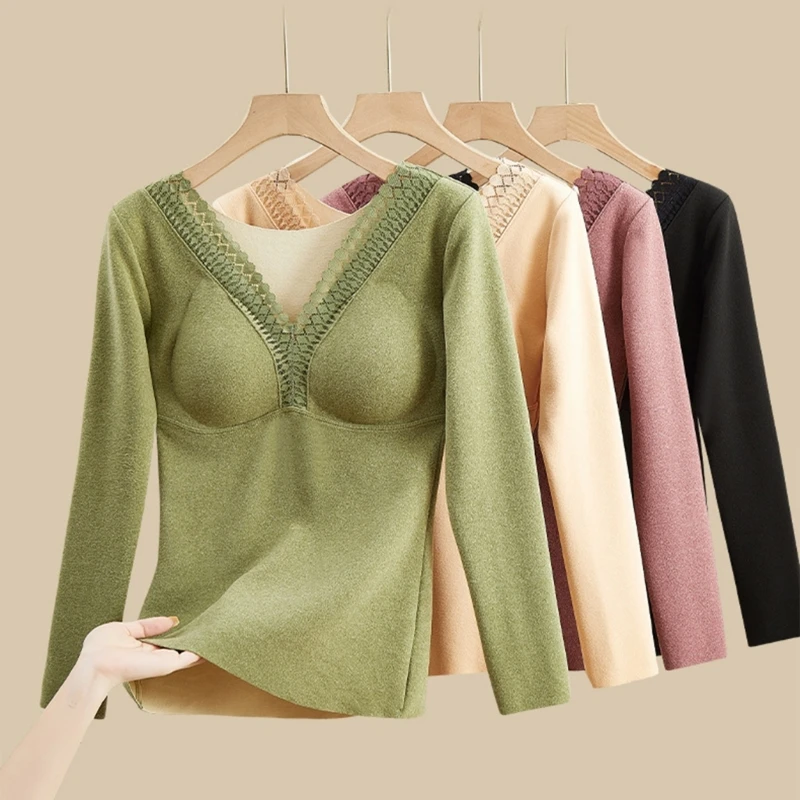 

Women Thermal Shirt Top Long Sleeve Thermal Undershirt Deep Neck Thermal Tops Winter Warm Fleece Lined Base Layer