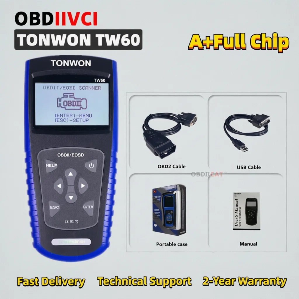 

Сканер OBD2 TONWON TW60 обеспечивает полную функцию диагностики автомобилей по протоколу OBDII/EOBD, совместим с большинством OBD2-совместимых автомобилей, произведенных в США.