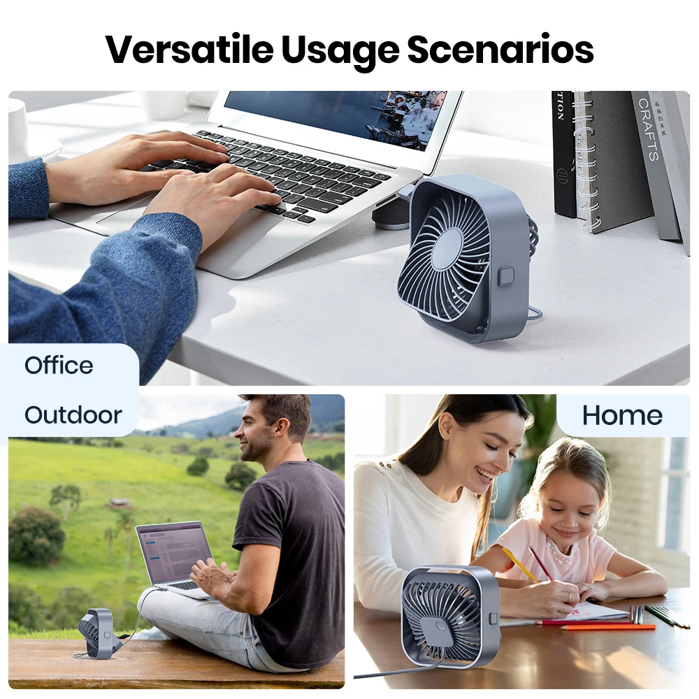 TOPK-Mini ventilateur de bureau USB, portable, 3 vitesses, petit, tête rotative à 360 °, pour la maison et le bureau