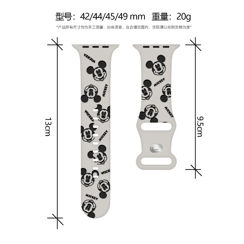 Tali Silikon Terukir Mickey Mouse Kartun Disney untuk Gelang Apple IWatch S10/1-9 Hadiah Liburan Mode Pribadi