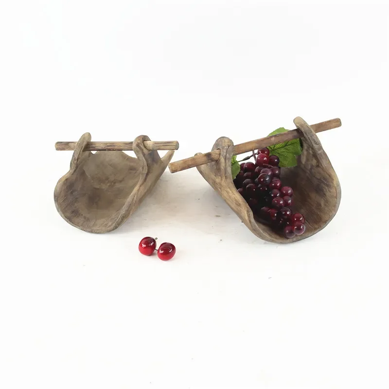 Handmade Wooden Tray for Snacks and Fruit Pastoral Home Decor Craft for Homestay Decoration Natural Wood Serving Platter