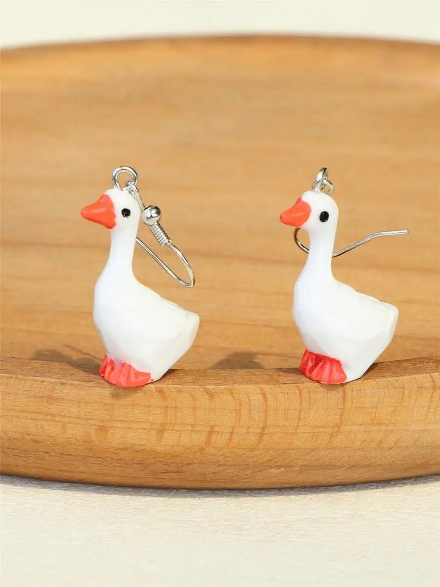 1 pair adorable polyresin goose-shaped drop earrings for women perfect for everyday wear