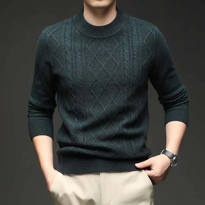 

Autumn Winter Men'S Wool Sweater Middle-Aged Dad Thickened Knitted Sweater Men'S Warm Top Round Neck Men'S Sweater