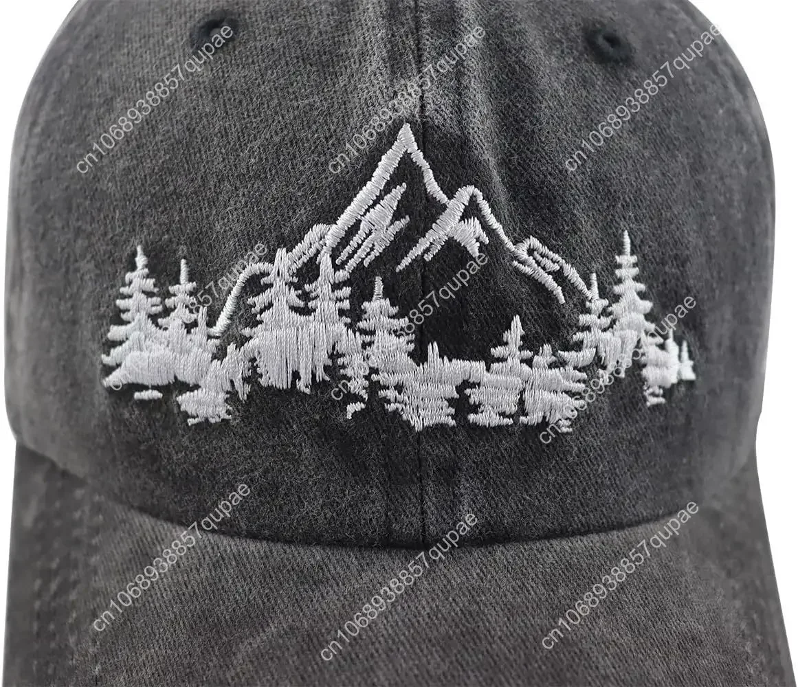 Mountain Trees Hat for Men Women, Funny Adjustable Cotton Embroidered Camping Hiking Explore Outdoor Baseball Cap