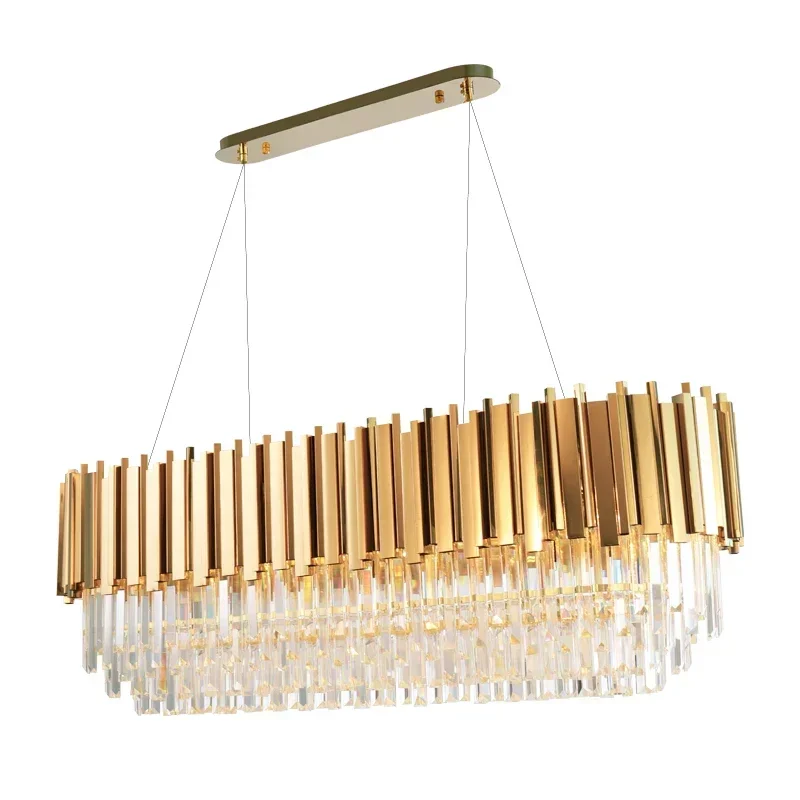 

Modern Crystal Lamp Chandelier For Living Oval Luxury Gold Round Stainless Steel Line Chandeliers Lighting