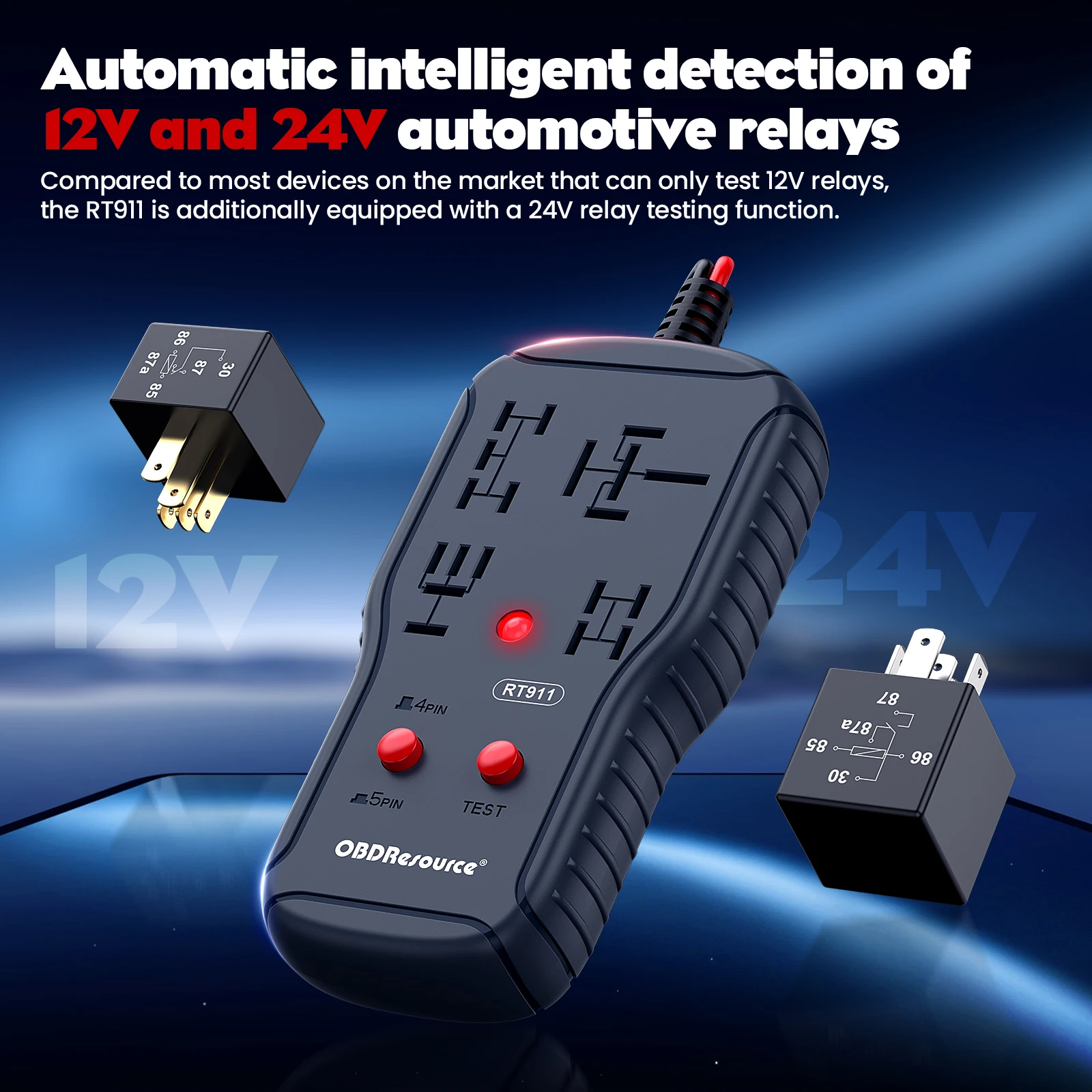 Car Relay Tester 12V/24V, 4Pin/5Pin Automatic Relay Detection Diagnostic Tool for Relay Tester with 4 Different Foot Positions image 3