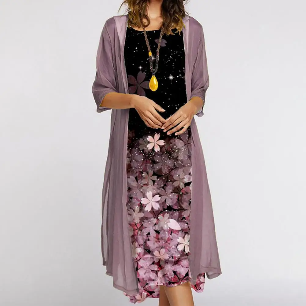 1 Set Office Lady Cardigan Dress Stylish Temperament Round Neck Dress Set Summer Coat Dress