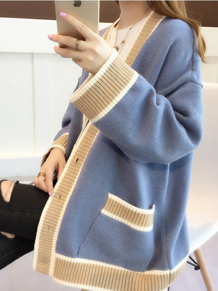 Women\'s Oversized Thick Knitted Cardigans, Female Sweater, Korean Fashion, Long Sleeve, White, Autumn, Winter, New