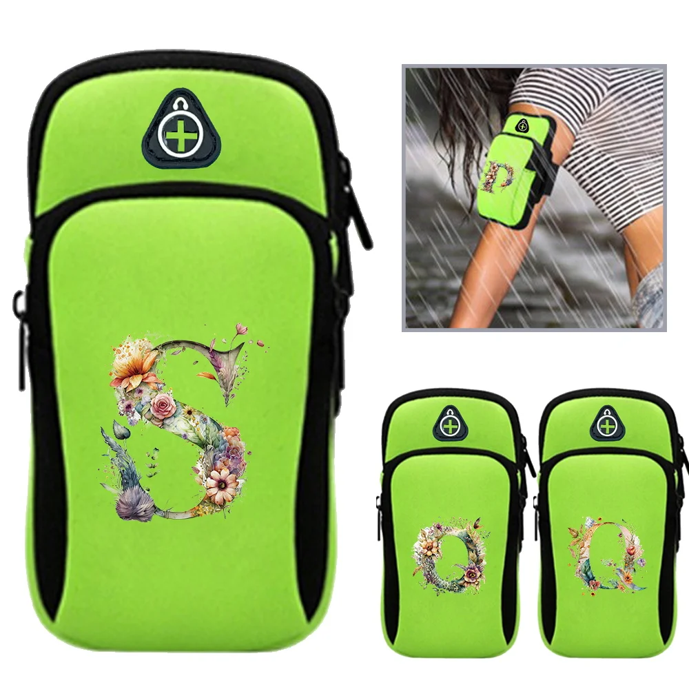 Running Bag Outdoor Sports Waterproof Dustproof Breathable with Headphone Jack Fitness Phone Holder Floral Letter Pattern Series