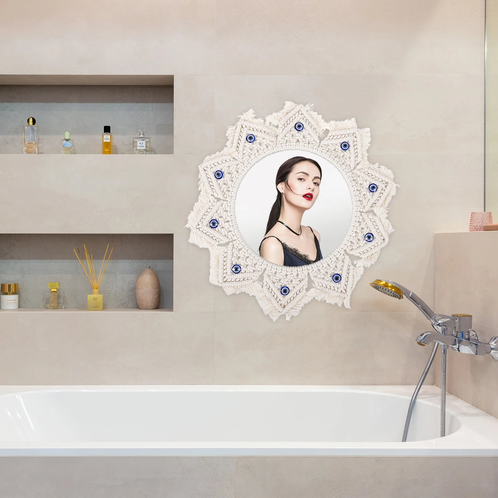 

's Hanging Decor Bedroom Living Room Bathroom Woven Tapestry Home Nordic Bedroom Wall Mirror Style Evil Eye
