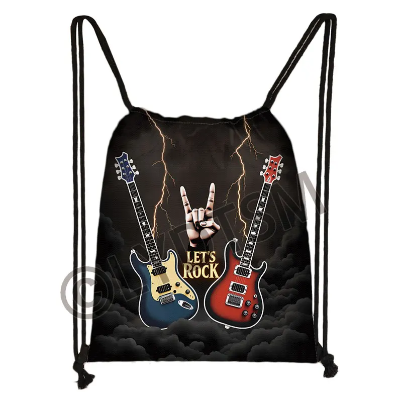 cool guitar with angle wings graphic Print Drawstring Bag for Travel Shoes Holder Large Capacity Storage Bags Teenager Bookbgs
