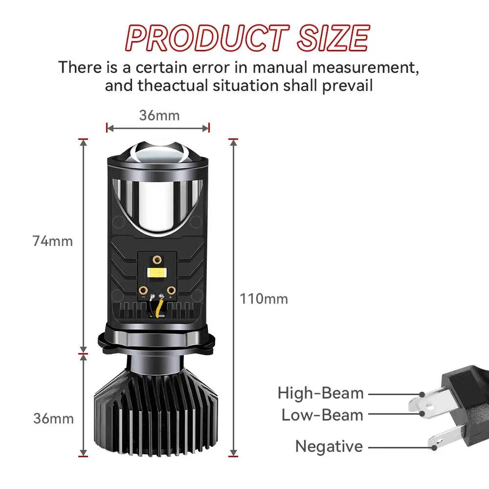 Y6 H4 LED Projector Headlight Projector Lens with Fan Cooling 90W Automobile Hi Lo Beam Bulb 12V view 2