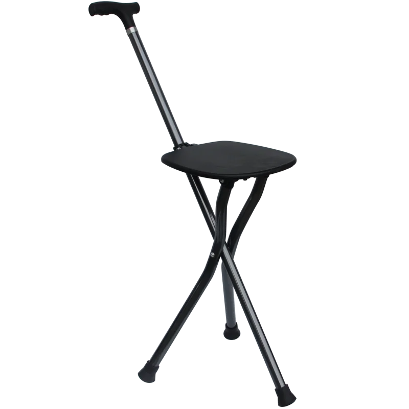 

Elderly people's cane stool, outdoor hiking walking stick, aluminum alloy folding chair, curved handle, folding stick,