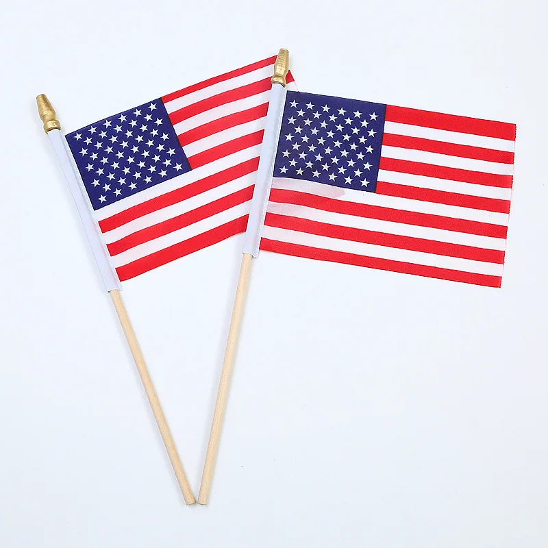 EOODLOVE American Handheld Flag 14 * 21cm American Signal Flag 20pcs Wooden Pole Outdoor Celebration Activity Flag