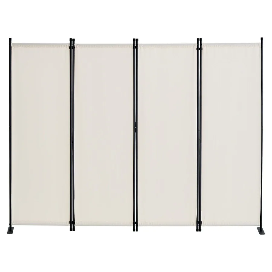 4 Panel Room Divider Folding Privacy Screen with Fabric Partition for Office Bedroom Dining Room Study Freestanding White