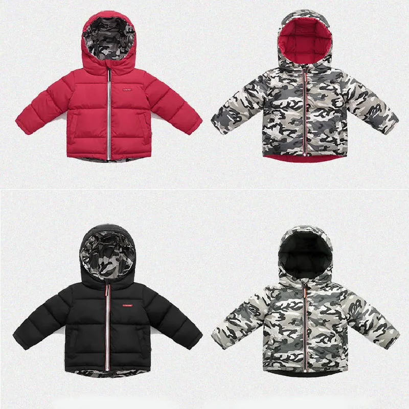 2023 Kids Down Jackets With Double-sided Wearable Autumn Winter Boys Girls Warm Hooded Waterproof Coat 3-10 Years Clothes