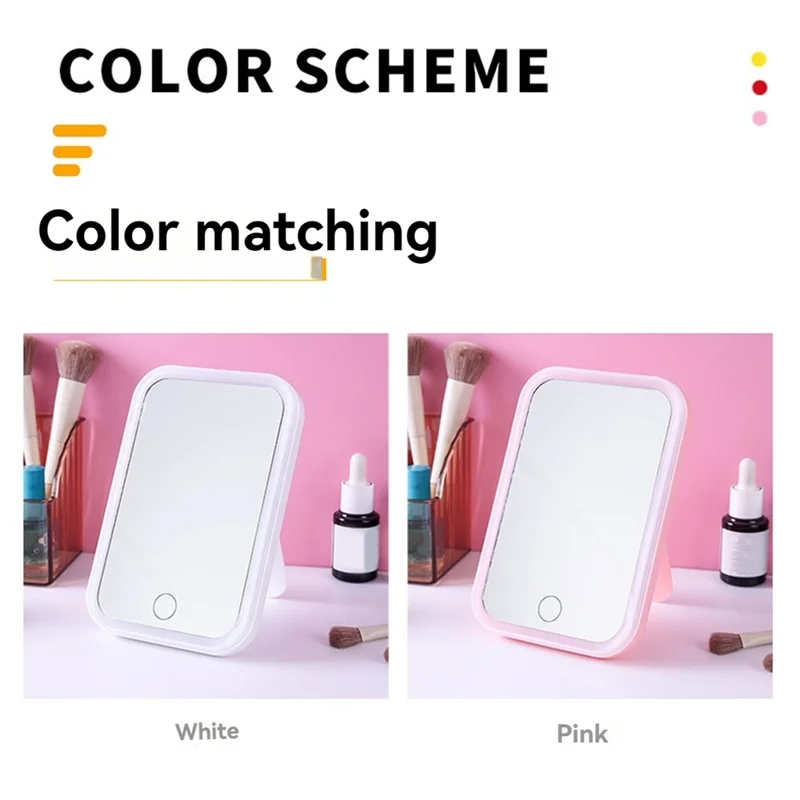 Well Made-LED Vanity Mirror With Lights Portable Cosmetic Travel Tabletop Make Up Lighted Desk Mirror USB Rechargeable