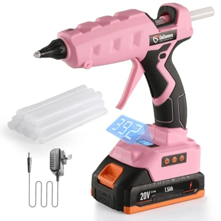 

Full Size Cordless Glue Gun for DIY and crafting ABS plastic body black and gray 20V battery-powered with LCD digital display f