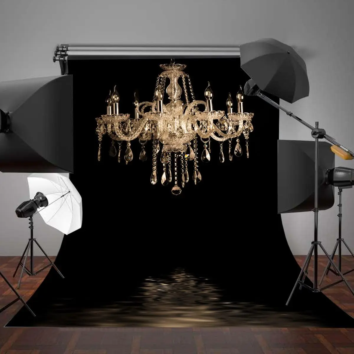 Luxurious Chandeliers Photography Backdrop European Gorgeous Crystal Chandelier Black Background Wall Party Home Decor Banner