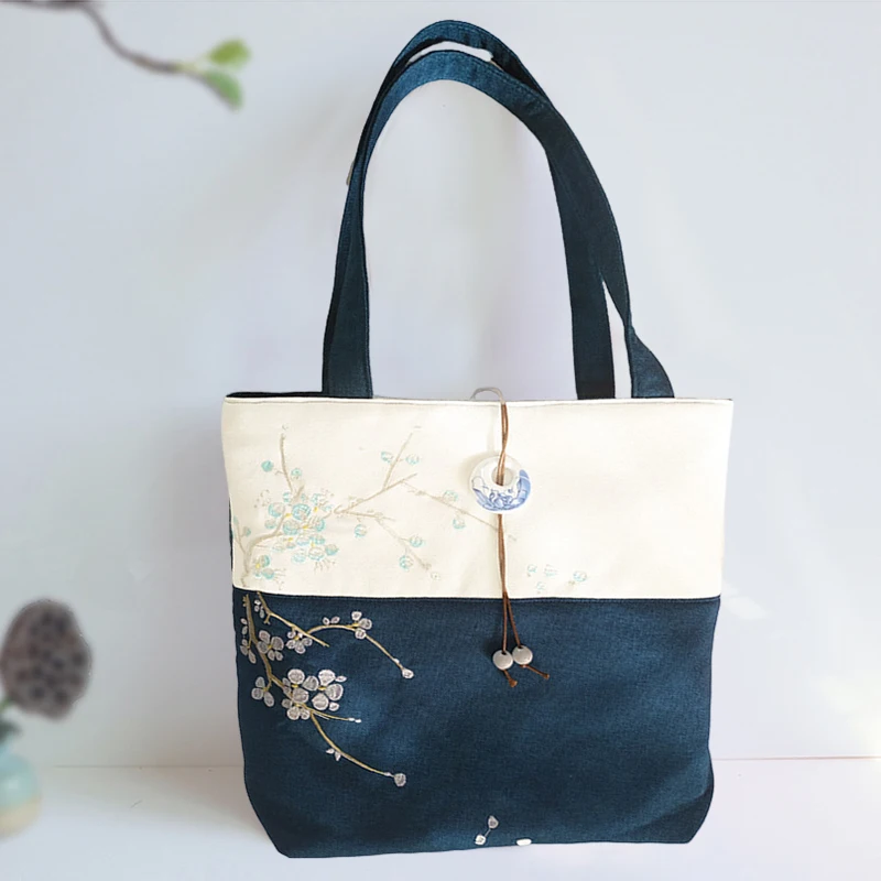 Ancient Style Portable Hanfu Handbag Women Retro Embroidered Handbags Large Capacity Casual Shoulder Bag Girl Gift