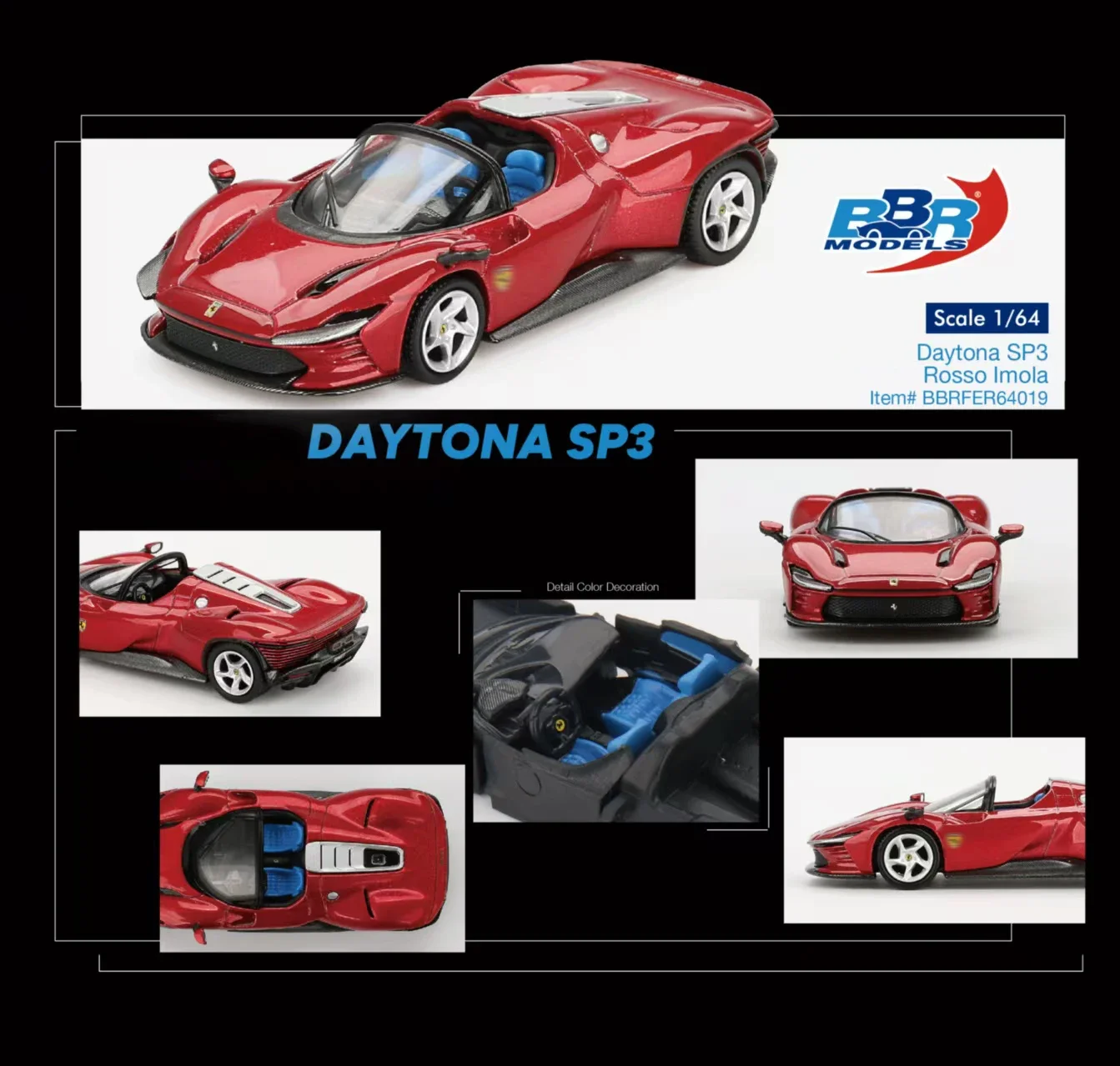 PreSale 1:64 BBR Daytona SP3 Rosso Imola Diecast Diorama Car Model Collection Miniature Toy