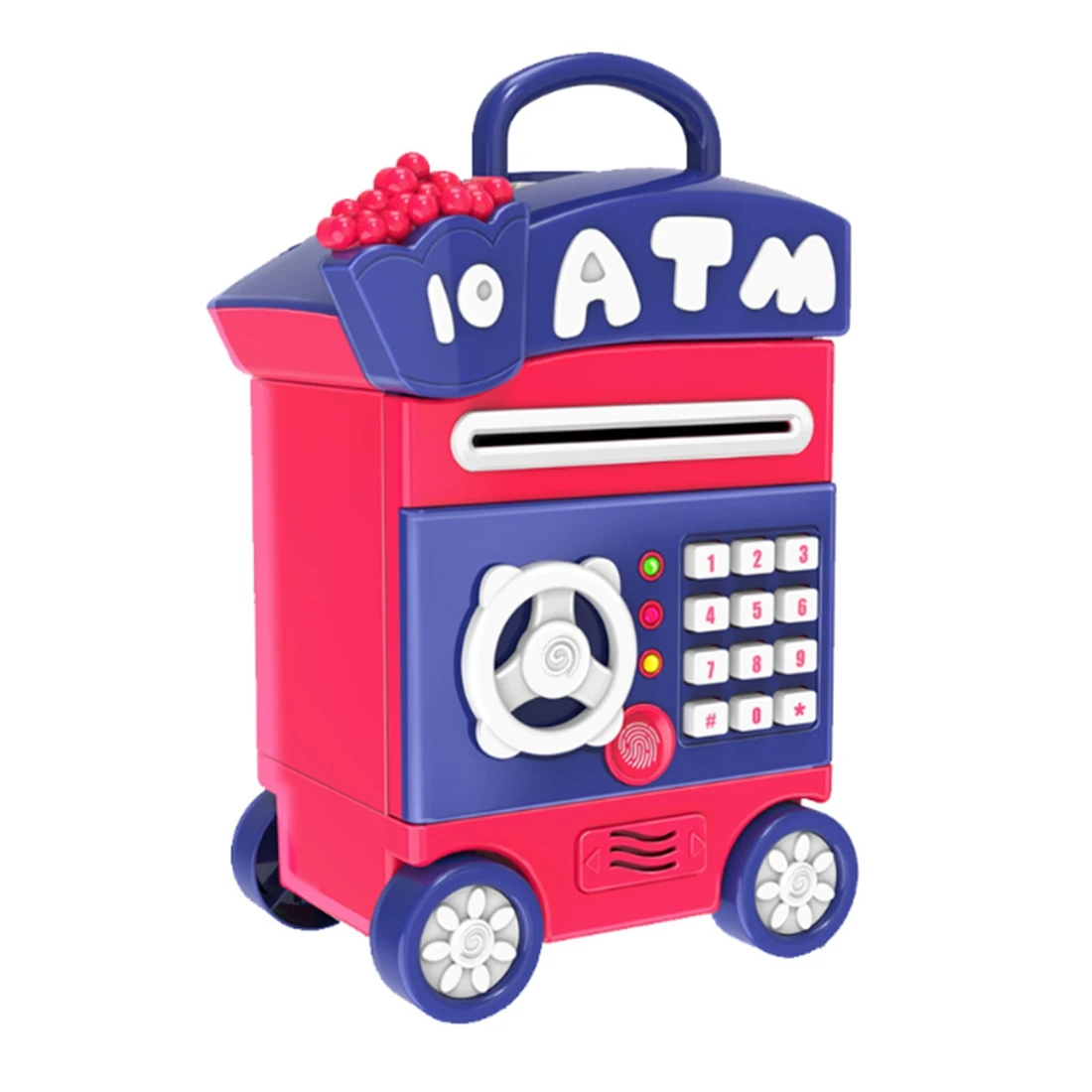 Piggy Bank,Simulate Fingerprint Password/Auto Paper Money Scroll Bank,Pushable Piggy Bank with Wheels ATM