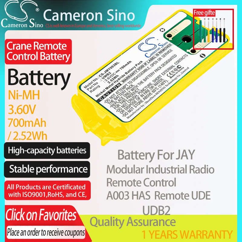 CameronSino Battery for JAY A003 HAS Modular Industrial Radio Remote Control Remote UDE fits UDB2 Crane Remote Control battery