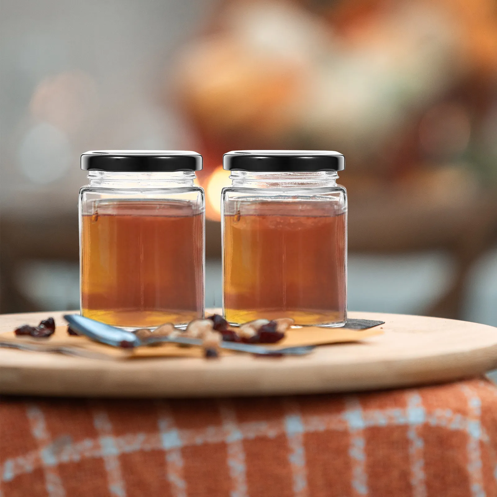 

4Pcs Glass Honey Jar Transparent Thick Glass Honey Container Lid Kitchen Storage Pot Jam Syrup Dispenser Reusable Food Preserve