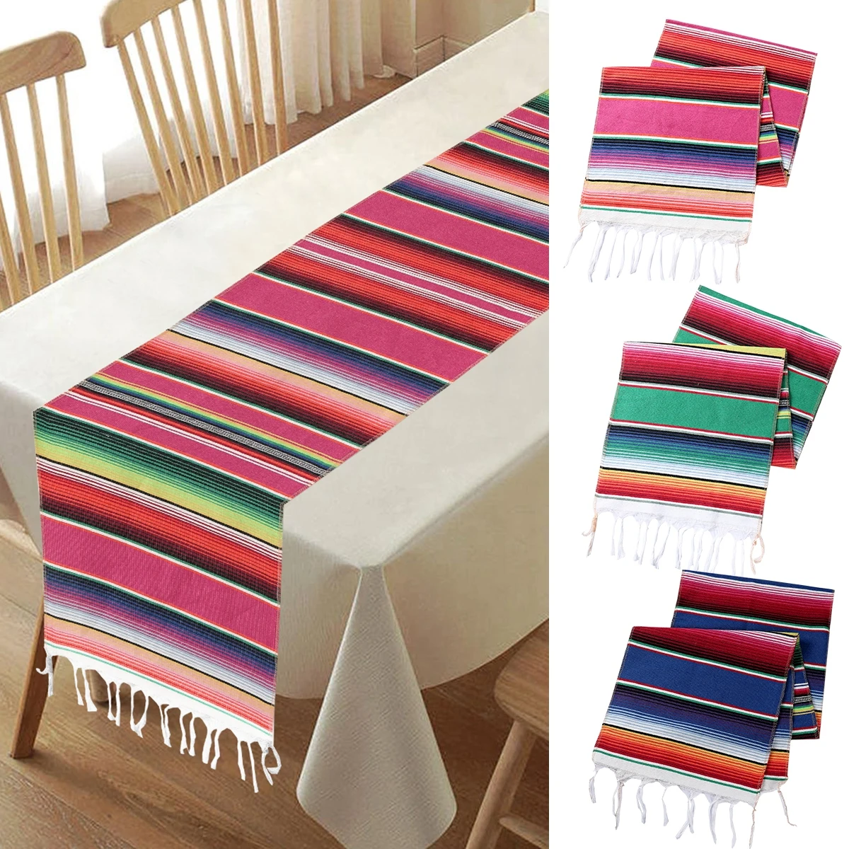 

Mexico Style Tassel Table Runner Colorful Table Decortaion For Home Wedding Birthday Party Dinning Table Cloth Decoration