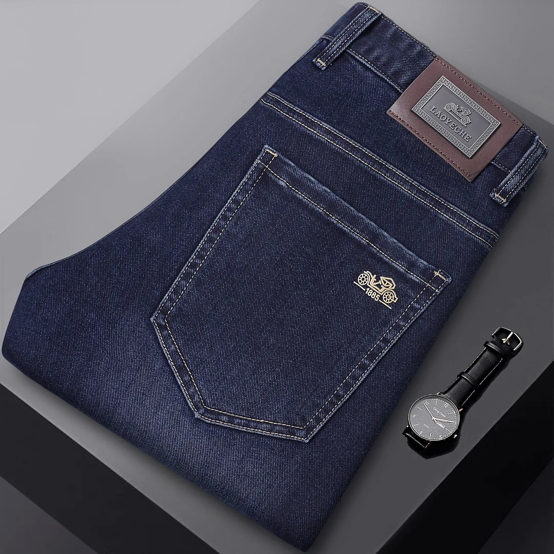 

Джинсы мужские прямые стрейч из высококачественного денима, 100% хлопок, осенний сезон, не дают усадки, для повседневного делового стиля