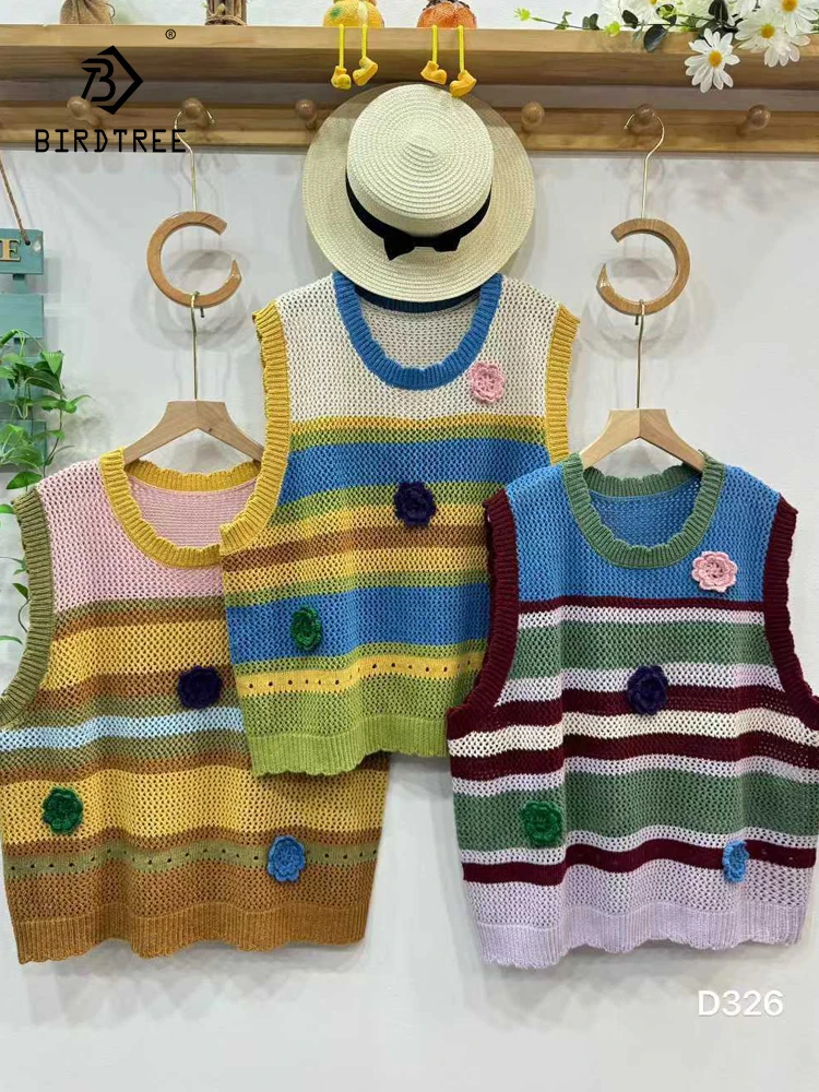 

Новый осенний хлопковый жилет 2025 года, женский жилет с круглым вырезом и 3D цветочным принтом в стиле пэчворк, Mori Girl French Sweet, универсальный повседневный свободный вязаный жилет T59722CC