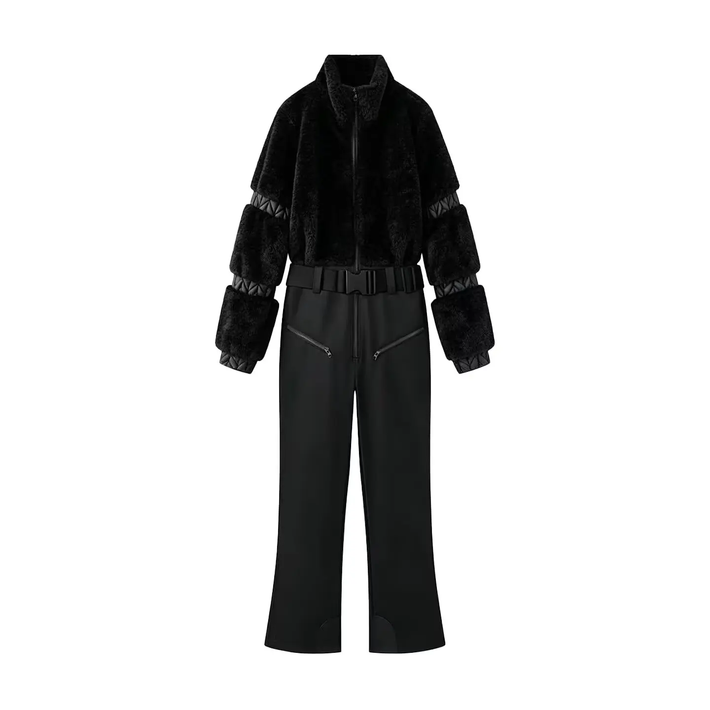 Guobioziy 2026 Fall New Arrival Women's Jumpsuit Faux Fur Patchwork European and American Thick Jumpsuit Ski Suit Warm Stylish