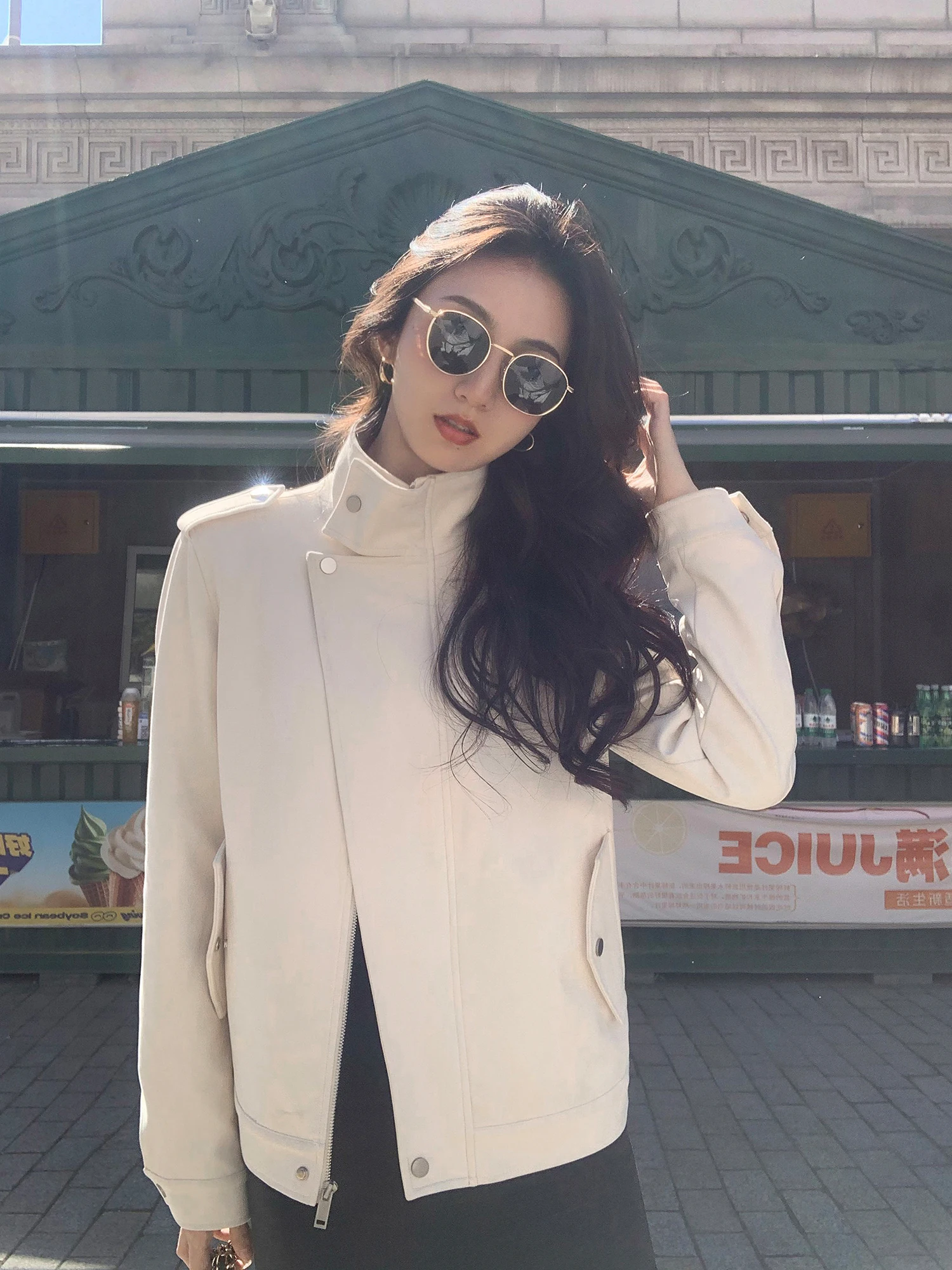 Mulvan Cool Sassy Casaco feminino de couro PU Jaet ort Biker Sle camurça veludo solto ajuste longo com fecho de zíper