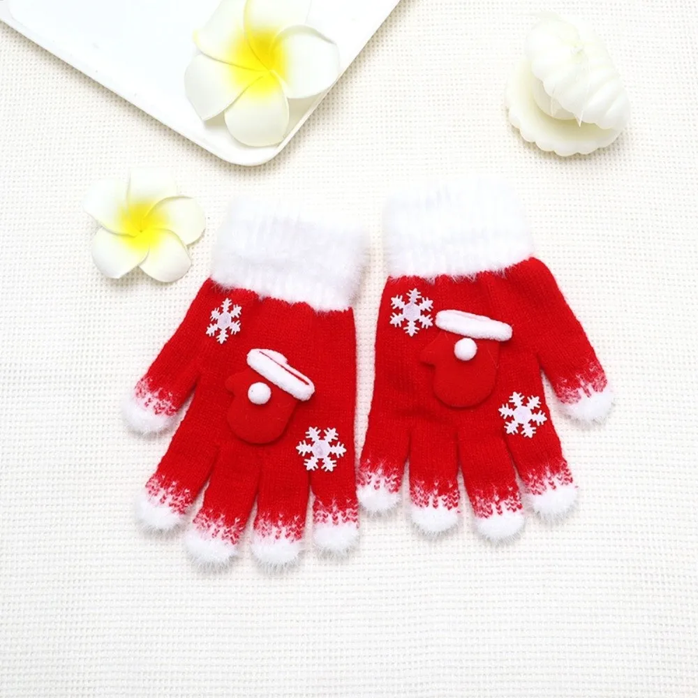 Red Green Christmas Gloves Cuff Elastic Wrist Winter Knit Mittens Soft Texture High Quality Full Finger Gloves Party Wear