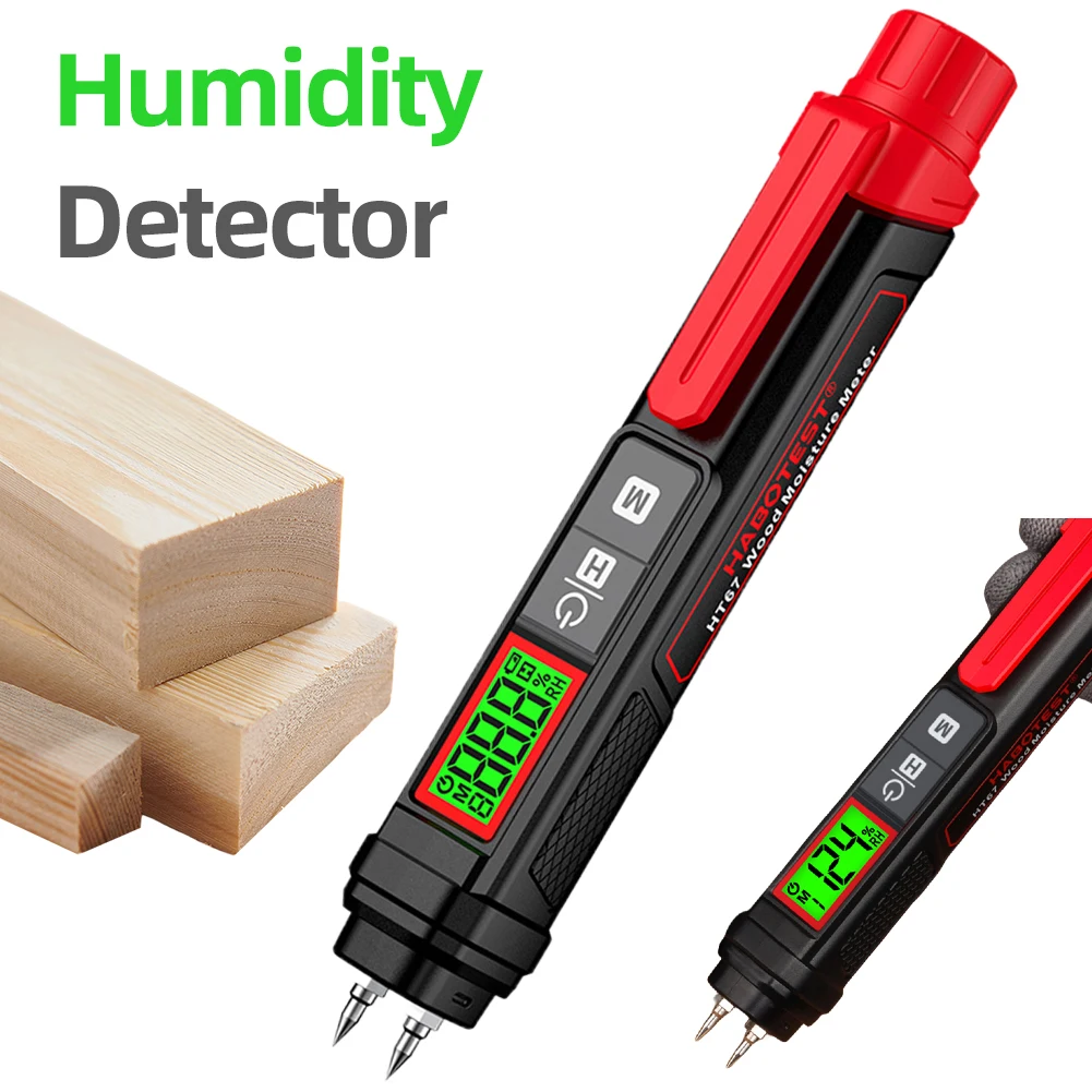 Digital Wood Moisture Meter Backlit LCD Display Lumber Damp Humidity Detector Pen-Type Damp Tester for Lumber Concrete Building